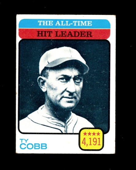 1973 Topps Baseball Card #471 Hall of Famer Ty Cobb All-Time Hits Leader. E