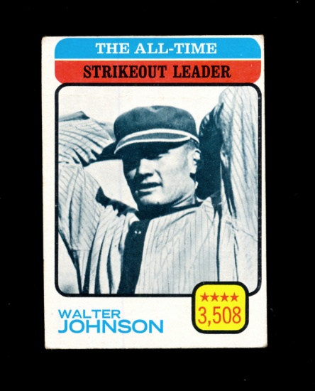 1973 Topps Baseball Card #478 Hall of Famer Walter Johnson All-Time Strikeo