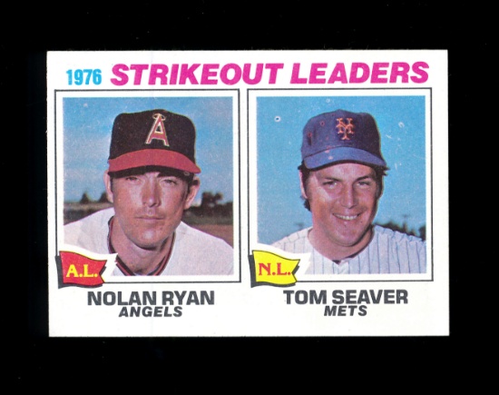 1977 Topps Baseball Card #6 Strikeout Leaders in 1976 Ryan and Seaver. NM t