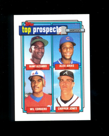 1992 Topps Top Prospects Baseball Card Alexander, Arias, Cordero, Jones. MT