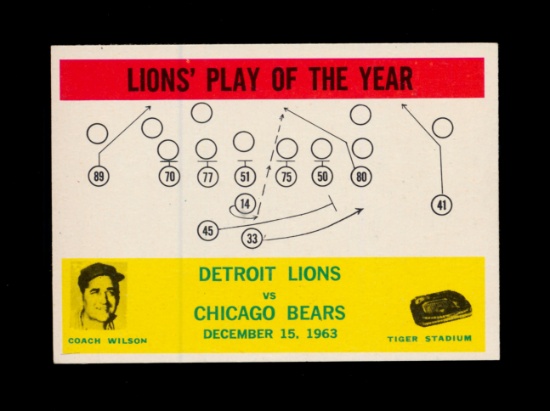 1964 Philadelphia Football Card #70 Lions Play of the Year Card. EX-MT to N