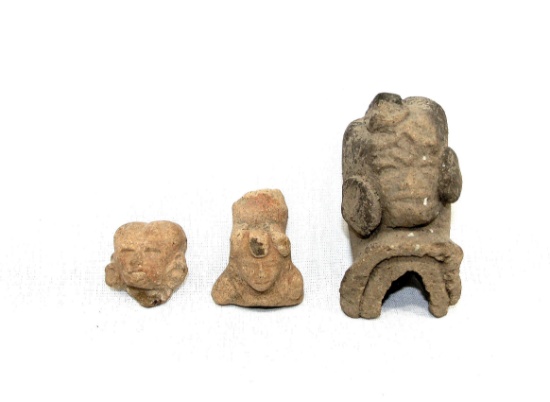 (3) Vintage American Indain Stone Carved Figure Heads "South West Aztec?"