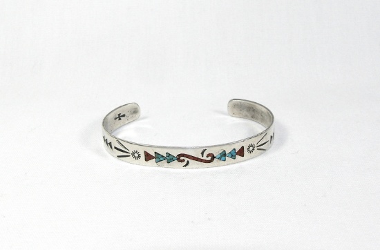Vintage Native American Sterling Silver Wrist Bracelet With Turquoise Stone