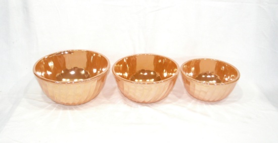 Vintage Fire-King Peach Lustre Mixing/Cooking Bowl Set. New Unused with Ori