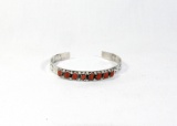 Vintage Native American Sterling Silver Wrist Bracelet with 8 Coral Stones
