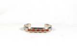Vintage Native American  Sterling Silver Wrist Bracelet With 5 Coral Stones