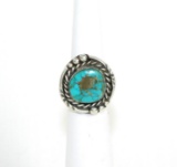 Vintage Native American Sterling Silver Ring With Large Circle Turquiose St