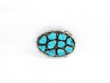 Vintage Native American Sterling Silver Belt Buckle with 10 Turquoise Stone