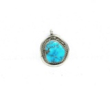 Vintage Native American Sterling Silver Necklace Pendant With 1 Rounded Blu