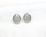 (2) Vintage Native American Sterling Silver Clip On  Oval Shaped Ear Rings/