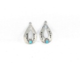 (2) Vintage Native American Sterling Silver Ear Rings In Large Tear Drop Sh