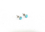 (2) Vintage Sterling Silver Ear Rings With Blue Turquoise Stones.  Total We