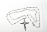 Vintage Sterling Silver Neclkace Chain With Sterling Silver Cross.  Cross M