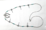 Vintage Native American Sterling Silver And Turquoise Necklace With Naja Pe
