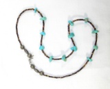 Vintage Native American Turquoise And Polished Stone Necklace With Sterling