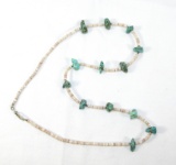 Vintage Native American Turquoise And Polished Stone Bead Necklace With Sma