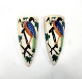 (2) Vintage Japanese Ceramic Wall Pockets with Exotic Bird Design.