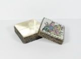 Vintage Closinnee Trinket Box. Silver Made with Enamel Top that has Hand Pa