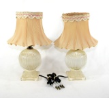 Pair of Vintage 1950s-1960s Desk or Bedroom Side Table Lamps. Glass Ribbed