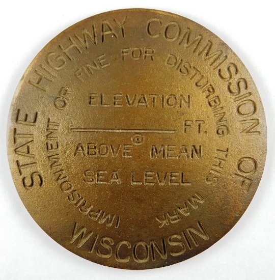 1950’s Unissued Brass Marker Medal for:  State Highway Commission of Wiscon