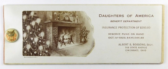 1923 Celluloid Top Advertising Blotter for:  Daughters of America Insurance