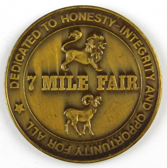 1960’s 7 Mile Fair Milwaukee, Wisconsin Brass Medal.  SIZE:  1 ½”.  CONDITI