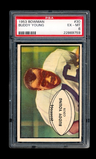 1953 Bowman Football Card #30 Buddy Young Baltimore Colts. Graded PSA EX-MT