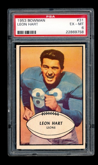 1953 Bowman Football Card #31 Leon Hart Detroit Lions. Graded PSA EX to EX-