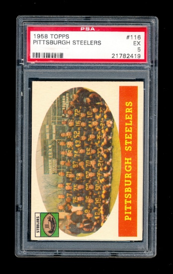 1958 Topps Football Card #116 Pittsburgh Steelers Team Card. Graded PSA EX5