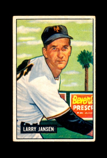 1951 Bowman Baseball Card #162 Larry Jansen New York Giants. EX to EX-MT+ C
