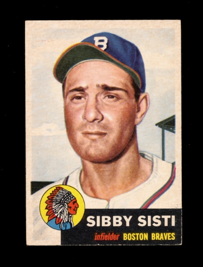 1953 Topps Baseball Card Double Print #124 Sibby Sisti Boston Braves. EX to