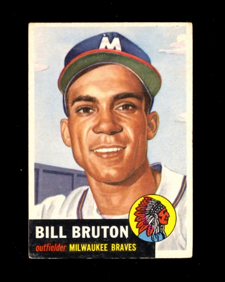 1953 Topps Baseball Card #214 Bil Bruton Milwaukee Braves. Has Small Fold.