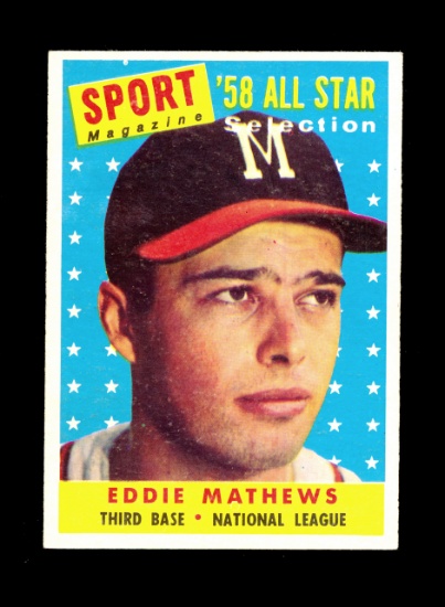 1958 Topps Baseball Card #480 Hall of Famer Eddie Mathews Milwaukee Braves