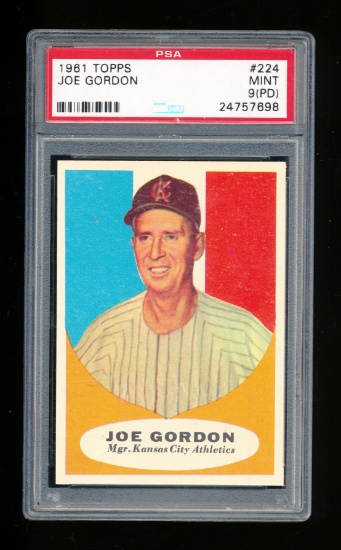 1961 Topps Baseball Card #224 Joe Gordon Kansa City Athletics. Graded PSA M