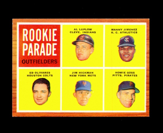 1962 Topps Baseball Card #598 Rookie Parade Outfielders (Jim Hickman). EX-M