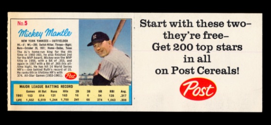 1962 Post Cereal Mickey Mantle/Roger Maris Cards Together with Ad Backs. Wa
