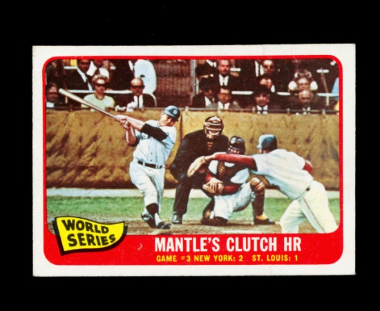 1965 Topps Baseball Card #134 World Series Game #3 "Mantle's Clutch HR". EX