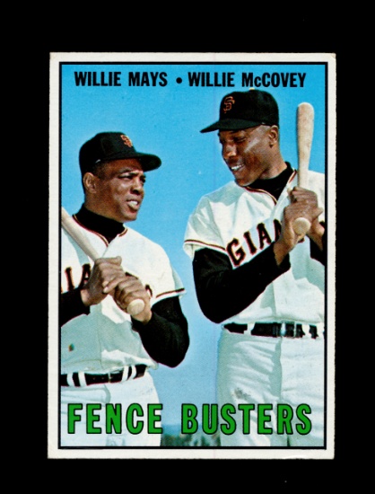 1967 Topps Baseball Card #423 Fence Busters Willie Mays/Willie McCovey. EX