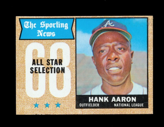 1968 Topps Baseball Card #370 Hall of Famer Hank Aaron Atlanta Braves All S