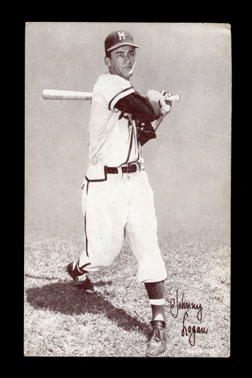 1947-1966 Baseball Exhibit Card Jonny Logan Milwaukee Braves. Has Creases.