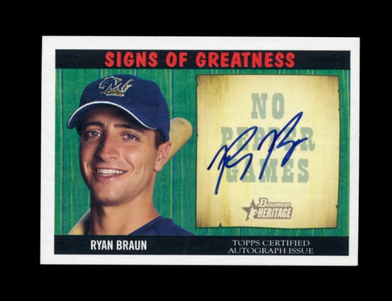 2005 Topps & Bowman Heritage Baseball Autographed Card By Ryan Braun Milwau