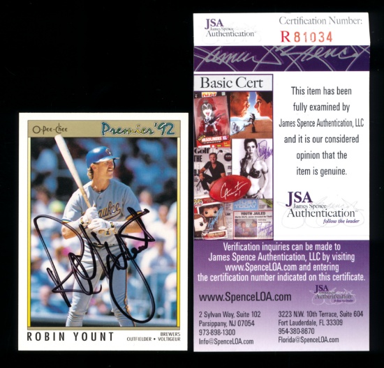 1992 O-Pee-Chee Autographed Baseball Card by Hall of Famer Robin Yount Milw