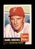 1953 Topps Baseball Card Double Print #59 Karl Drews Philadephia Phillies.