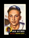 1953 Topps Baseball Card #212 Jack Dittmer Milwaukee Braves. EX to EX-MT+ C