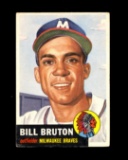 1953 Topps Baseball Card #214 Bil Bruton Milwaukee Braves. Has Small Fold.