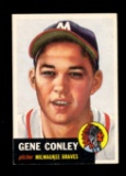1953 Topps Baseball Card #215 Gene Conley Milwaukee Braves. EX to EX-MT+ Co