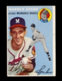 1954 Topps Baseball Card #20 Hall of Famer Warren Spahn Milwaukee Braves. E