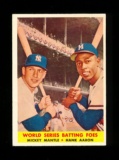 1958 Topps Baseball Card #418 World Series Batting Foes Mantle & Aaron. Has
