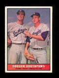 1961 Topps Baseball Card #207 Dodger Southpaws Koufax & Podres. Has Creases