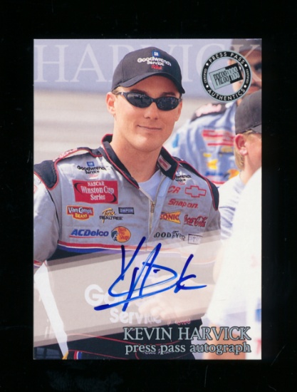 2001 Press Pass NASCAR Autographed Race Card Kevin Harvick. The Card is the